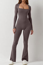 Load image into Gallery viewer, Grey Longsleeve Square Neck Bodycon Wide Leg Flared Jumpsuit