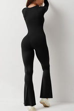 Load image into Gallery viewer, Black Longsleeve Square Neck Bodycon Wide Leg Flared Jumpsuit