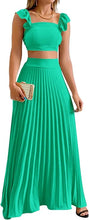 Load image into Gallery viewer, Teal Cap Sleeve Crop Top &amp; High Waist Pleated Maxi Skirt