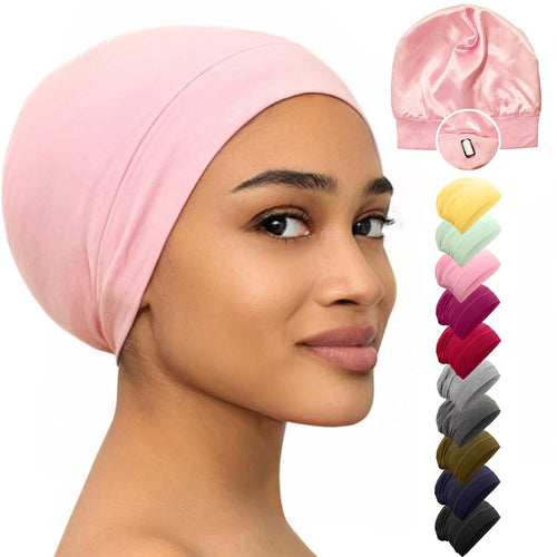 Pink Satin Silk Lined Beanie Bonnet