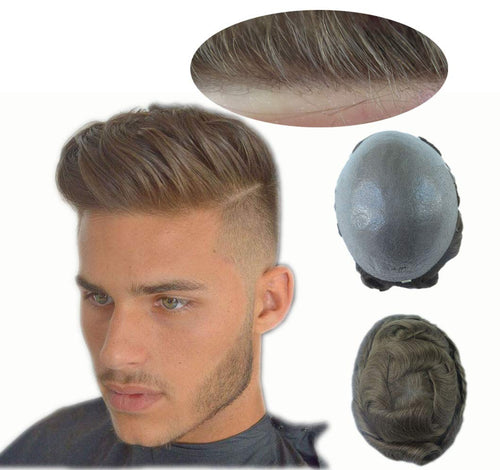 Men's Ash Blonde European Human Hair Wavy 30 mm Toupee