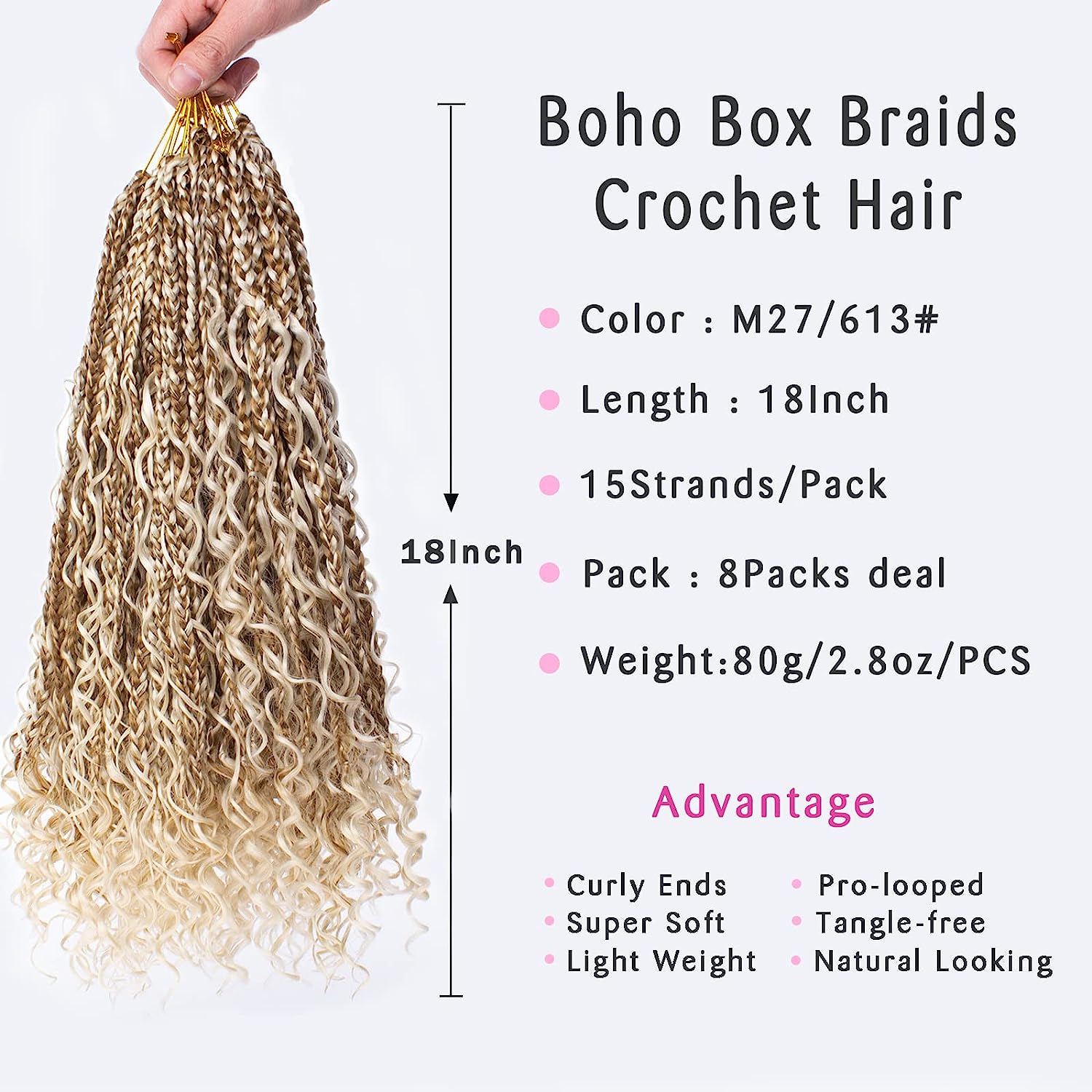 Sadie 27/613 Blonde Mix Goddess Crochet Box Braids with Curly Ends Hai –  Bella Chic Hair & Beauty