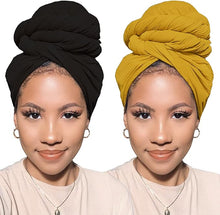 Load image into Gallery viewer, Black &amp; Yellow 2 Piece Turban Hair Scarf Hijab Shawl
