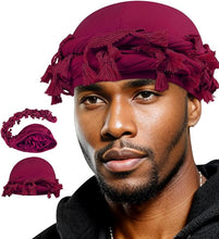 Load image into Gallery viewer, Men&#39;s Braided Burgundy Satin Turban With Tassels