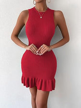 Load image into Gallery viewer, Summer In Hamptons Red Knit Ruffle Hem Sweater Dress