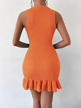 Load image into Gallery viewer, Summer In Hamptons Orange Knit Ruffle Hem Sweater Dress