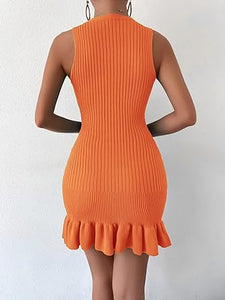 Summer In Hamptons Orange Knit Ruffle Hem Sweater Dress