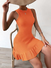 Load image into Gallery viewer, Summer In Hamptons Orange Knit Ruffle Hem Sweater Dress