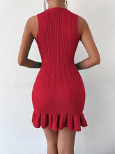 Load image into Gallery viewer, Summer In Hamptons Red Knit Ruffle Hem Sweater Dress