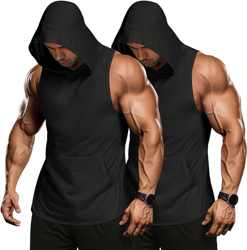 Men's Sleeveless Black 2 Pack Muscle Workout Hoodie