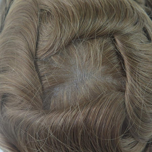 Men's Ash Blonde European Human Hair Wavy 30 mm Toupee