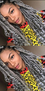 Grey Goddess 20-24 Inches Faux Locs Straight with Curly Ends Synthetic Hair