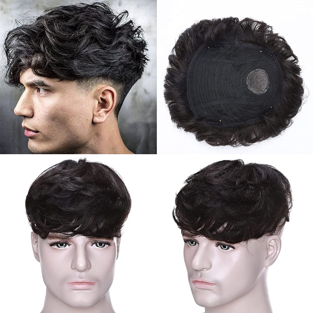 Jake Curly PU Base Human Hair Toupee