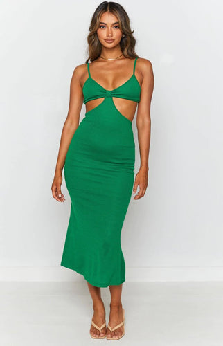 Green Sweetheart Cut Out Sleeveless Maxi Dress