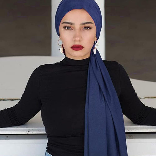 Dark Blue Turban Scarf & Hijab Shawl